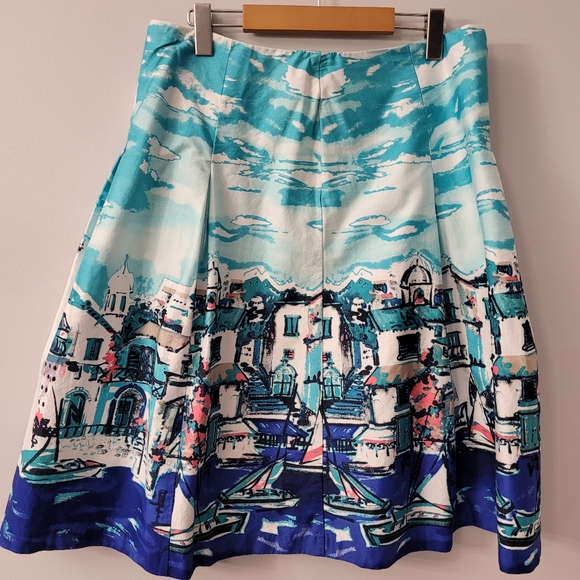 Watercolor Med Lenght A Line  Landscape Skirt Sz 10 - Picture 6 of 8